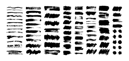 Wall Mural - Paint brush stroke. Ink splatter, grunge line artistic hand drawn border brushes. Dirty overlay, watercolor scribble black splashes. Vector scratch smears isolated set