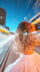 Poster - Dynamic urban motion city streets photography nighttime rear view motion blur concept for seo impact