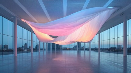 Poster - Artistic textile installation modern exhibition space photography urban environment aesthetic viewpoint