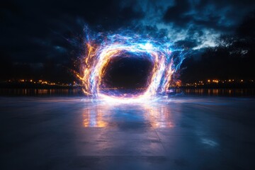 Fototapete - Dynamic energy portal nighttime cityscape digital art urban environment spectacular viewpoint sci-fi concept