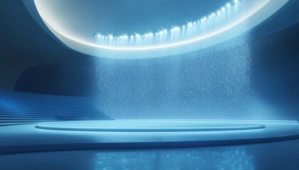 Poster - Futuristic Technology User Interface Blue Lighting In Abstract Stadium Stage Hall With Scenic Lights And Empty Stage Spotlight Display