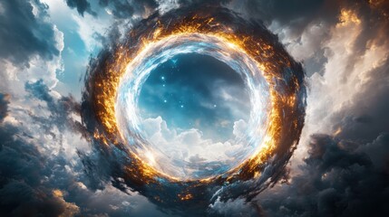 Poster - Cosmic phenomenon unveiled celestial fire ring in dramatic sky abstract art surreal atmosphere captivating view