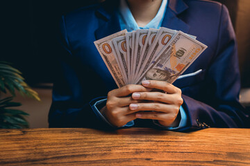 Poster - Business Professional Holding Cash in Hands, Wealth Concept, Finance Investment, Money Management