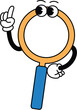 © AnotaiSi - Cute Funny Magnifying Glass Retro Mascot Pointing Finger, School Groovy Cartoon Character Vector,