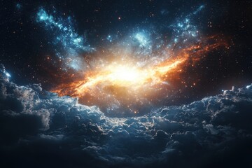 Poster - Galactic explosion deep space digital art cosmic clouds wide angle universal energy