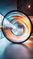 Poster - Dynamic light installation modern art gallery visual artwork indoor space wide angle contemporary design
