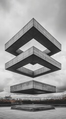 Poster - Floating concrete shapes urban landscape architectural photography cloudy sky minimalist design concept