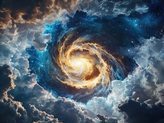 Poster - Celestial spiral galaxy formation outer space digital art cosmic environment wide angle view astronomical concept