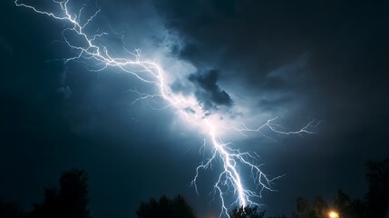 Poster - Lightning rays electrical energy charge thunder in dark night sky