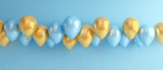 Poster - Celebration with Balloons in Blue and Gold Colors in a Row Party Decoration Birthday Anniversary Event Studio Shot