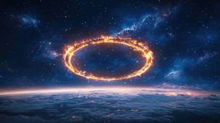 Poster - Celestial event fiery ring above earth digital art outer space night sky cosmic phenomenon