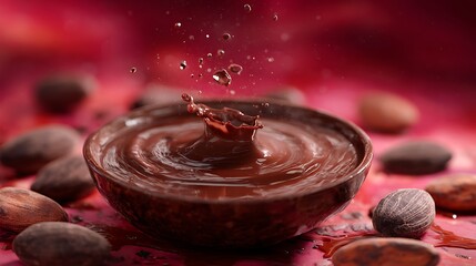 Poster - Chocolates dropping into liquid cacao chocolate