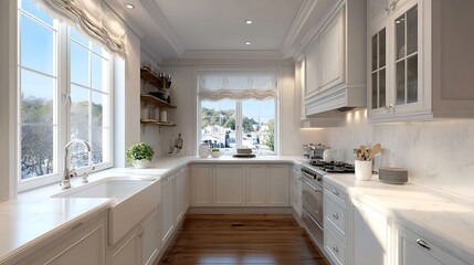 Poster - Bright kitchen with white counters by window