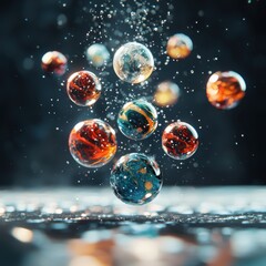 Poster - Dynamic bubbles floating studio setting abstract photography colorful environment close-up view artistic concept