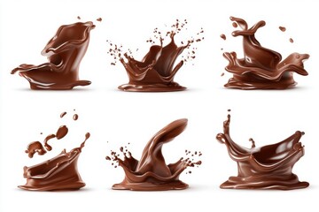 Poster - Chocolate Splash Collection on White Background Studio Shot Liquid Dessert Sweet Food Ingredient