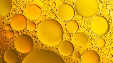 Aufkleber - Abstract background banner with various yellow bubbles of oil or serum, providing copy space, represents