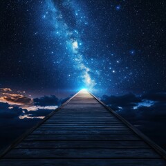 Poster - Journey through the cosmic pathway dreamlike night sky digital art mystical environment wide-angled view cosmic exploration