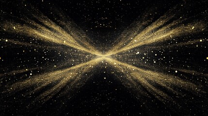 Poster - Golden particles explode in symmetrical pattern on black background abstract glitter effect design element