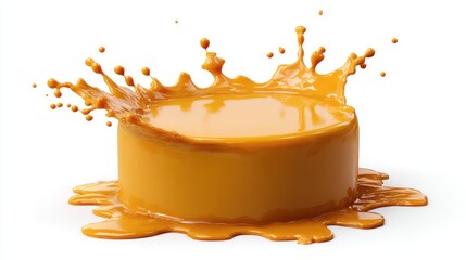 Poster - Liquid Caramel Splash on White Background Studio Shot Product Display Stand Food Presentation Sweet Treat