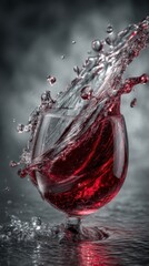 Poster - Red Wine Splash in Glass Dynamic Shot Liquid Motion High Speed Photography Studio Setting Drink