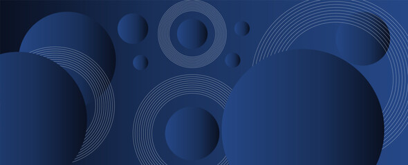 Poster - Dark blue abstract background with shiny geometric shapes graphics. Modern blue gradient circle. Dynamic shape. Suitable for covers, posters, brochures, presentations, vector