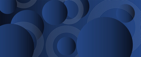 Poster - Dark blue abstract background with shiny geometric shapes graphics. Modern blue gradient circle. Dynamic shape. Suitable for covers, posters, brochures, presentations, vectors