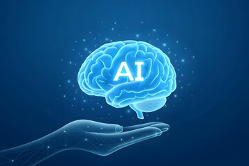 Aufkleber - Artificial Intelligence Brain in a Helping Hand Futuristic Concept