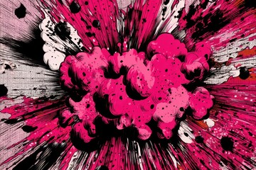 Poster - Abstract Explosion of Pink and Black Ink Splatter in Comic Book Style Graphic Design Illustration