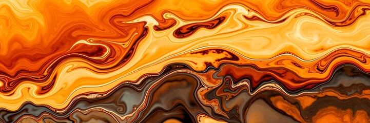 Poster - Abstract fluid art with swirling patterns in shades of orange, brown, and cream creating a dynamic effect