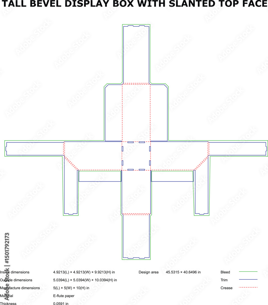 Tall bevel display box slanted top face die cut template Stock Vector ...