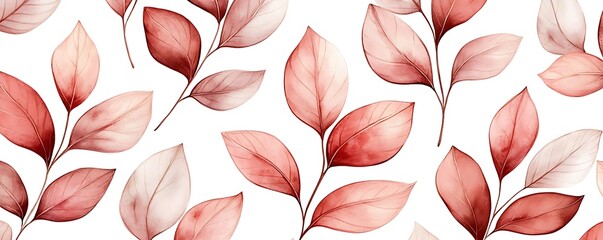 Wall Mural - Red leaves pattern, white background, nature