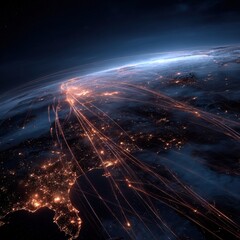Poster - Earth from space with glowing network connections aerial view global communication concept technology future