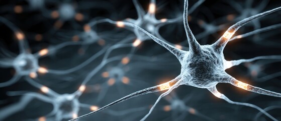 Poster - Neural Network Close-Up Illustration of Neurons Firing with Synapses Connecting in Brain Abstract Concept