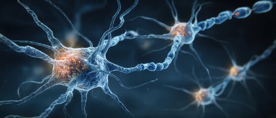 Poster - Neurons Firing in Neural Network Microscopic View Digital Art Illustration Medical Research Brain Cell Biology Science
