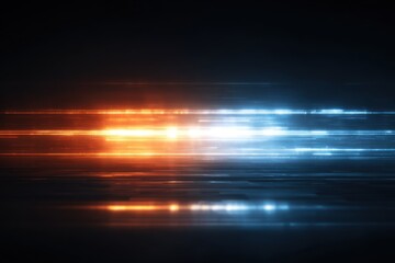 Fototapete - Abstract Light Streaks in Motion Horizontal Composition Orange and Blue Futuristic Technology Background