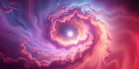 Poster - A swirling nebula with hues of purple, pink, and orange, featuring a bright star at the center