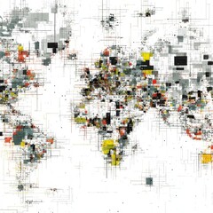 Poster - Abstract World Map Illustration with Geometric Shapes and Lines on White Background Digital Art Style