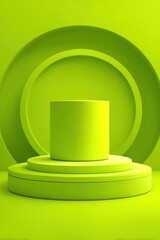 Fototapete - Minimalist lime podium display with cylinder and circles studio shot for product showcase or presentation backdrop