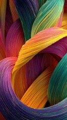 Fototapete - Abstract Colorful Strands Interweaving in a Vibrant Display of Texture and Form Macro Shot