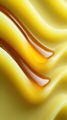 Poster - Abstract Macro of Golden Honey Flowing Over Yellow Creamy Surface Studio Shot Close Up Food and Beauty Product Concept