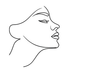 Poster - Elegant line drawing of a woman's profile in simple minimalist style