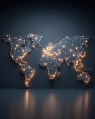 Poster - World map network illustration glowing on dark background global connection technology concept