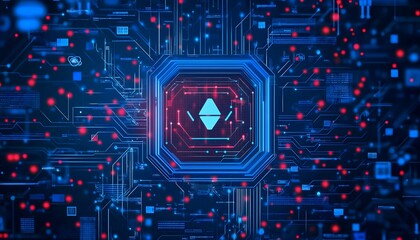 Poster - A close-up of a digital circuit board featuring vibrant neon colors