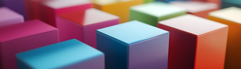 Poster - A colorful arrangement of geometric blocks creating a vibrant visual effect, perfect for design work and digital art projects that require a playful and eye-catching element.