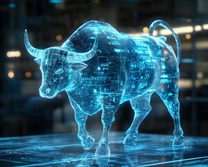 Poster - A stunning digital representation of a bull, showcasing intricate patterns and glowing elements that symbolize innovation and modernity in the tech landscape.