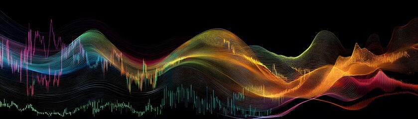 Poster - A vibrant abstract wave design featuring colorful audio waveforms. Ideal for music, technology, and creative projects, conveying energy, motion, and artistic expression.