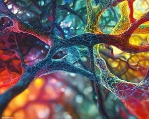 Poster - A vibrant, abstract representation of neural networks, showcasing colorful connections and intricate patterns