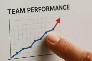 Poster - Finger Pointing at Chart Showing Rising Trend in Team Performance Metrics Analysis