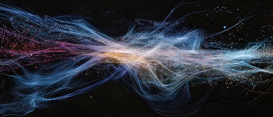Poster - Abstract waves of color and light flow gracefully against a dark backdrop, evoking wonder.