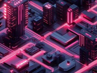 Poster - Futuristic cityscape featuring neon-lit skyscrapers and glowing streets. A vibrant urban environment showcasing advanced architecture and modern design.